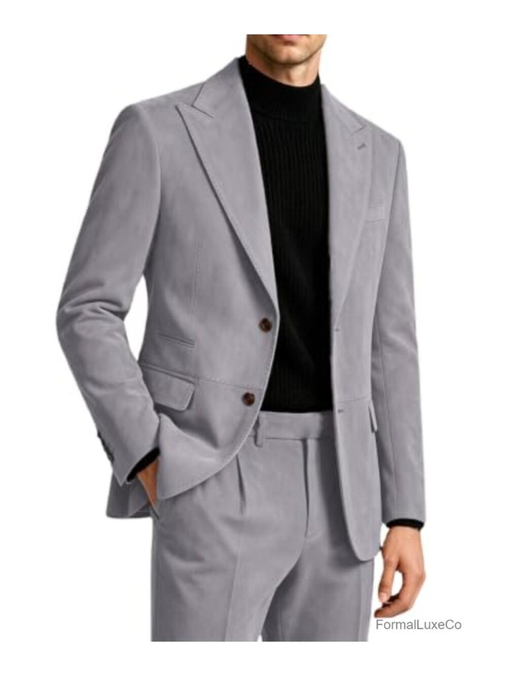 Men's 2 Piece Suede Suit Tuxedo Blazer Pants Set Formal Business